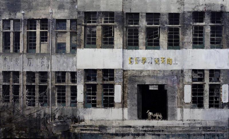 ▲《退场之后》尺寸：180x300xm,董文通 | 抵抗遗忘,董文通,材质,油画,建筑,昔日,痕迹,景观,遗忘文,姜宇,老房子