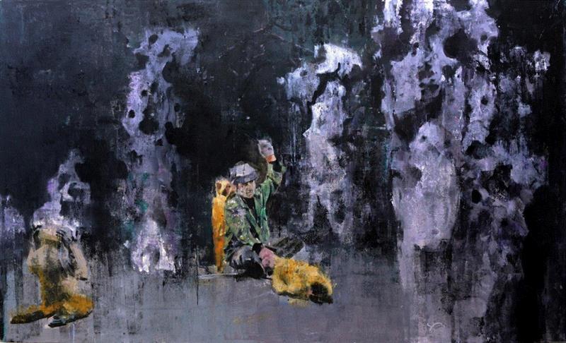 ▲《假把戏》尺寸：120x200cm ,董文通 | 抵抗遗忘,董文通,材质,油画,建筑,昔日,痕迹,景观,遗忘文,姜宇,老房子