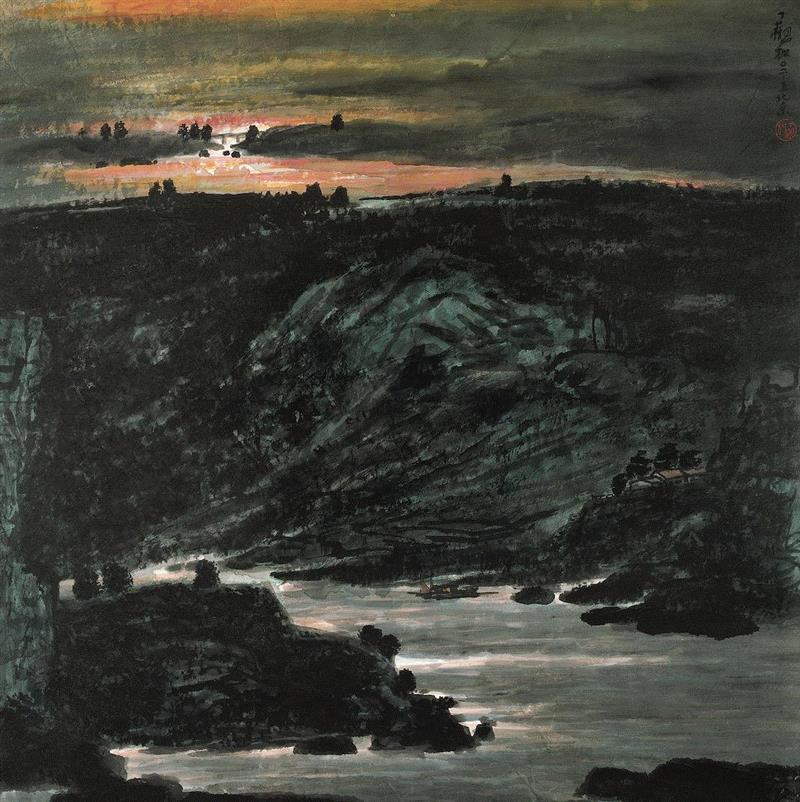 《曙光》 纸本设色  66cm×66cm  2002年,“墨彩心意”看江南好山好水,心意,墨彩,江南好山,丁观加,书画,水墨,湿地,江南,刘海粟美术馆,两棵树