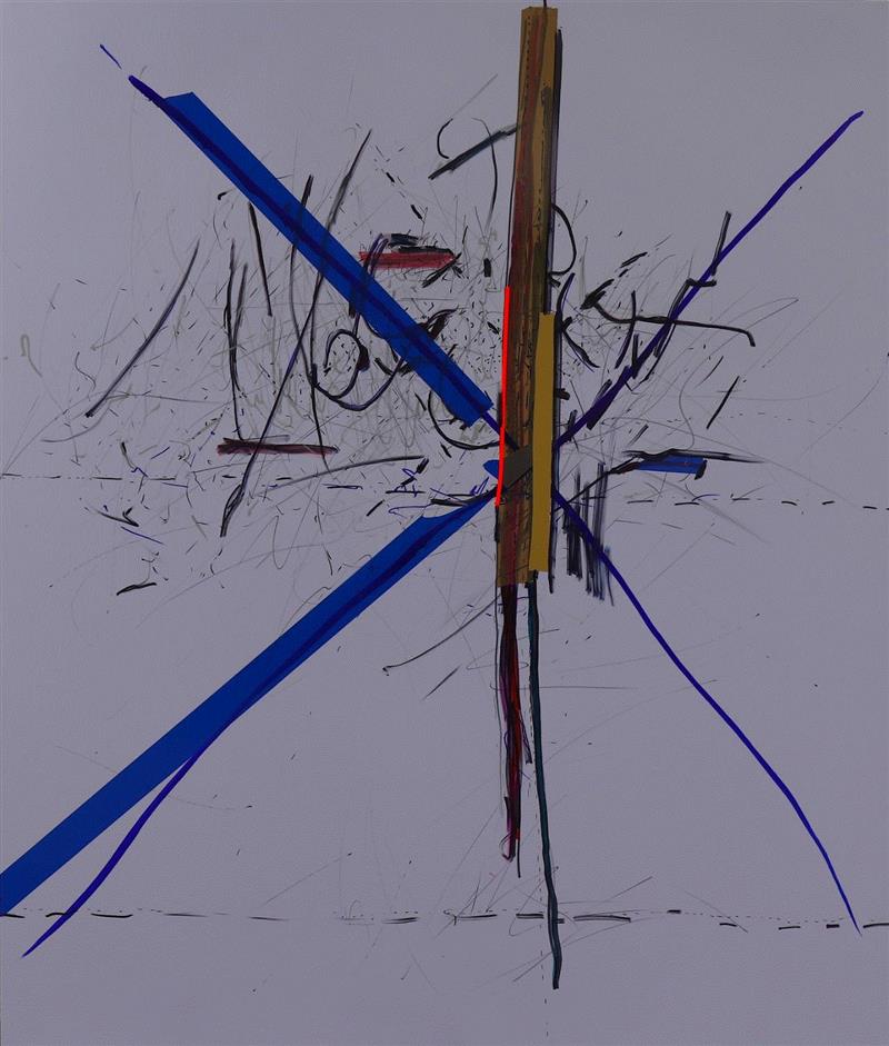Ж，tape and marker on plastic 塑料上胶带和马克笔，160 x 125cm