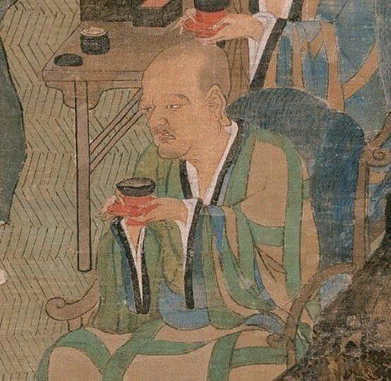 ▲宋《五百罗汉图》 之备茶图（局部）  日本大德寺藏,在《调琴啜茗图》里找找喝茶的正确姿势,调琴啜茗图,姿势,盏托,茶盏,托盘,侍女,博物馆,古人,周舫,茶汤