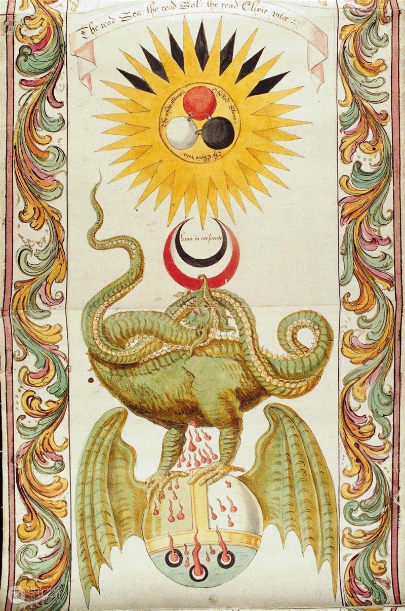 图自《瑞普利卷轴》（Ripley scroll,），上方三个小球即代表哲人之石，图源：pintere