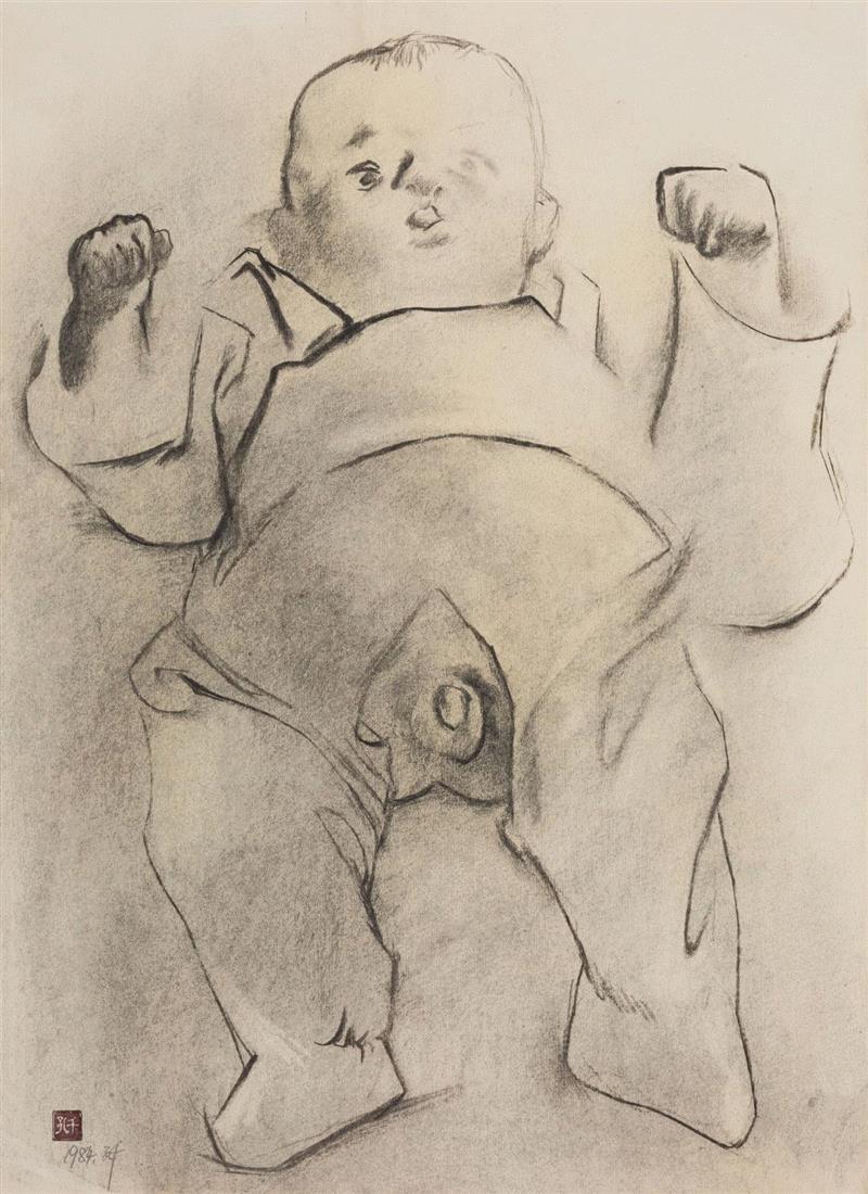 孔千  《男娃》 1984  纸本素描  54.7×39.3