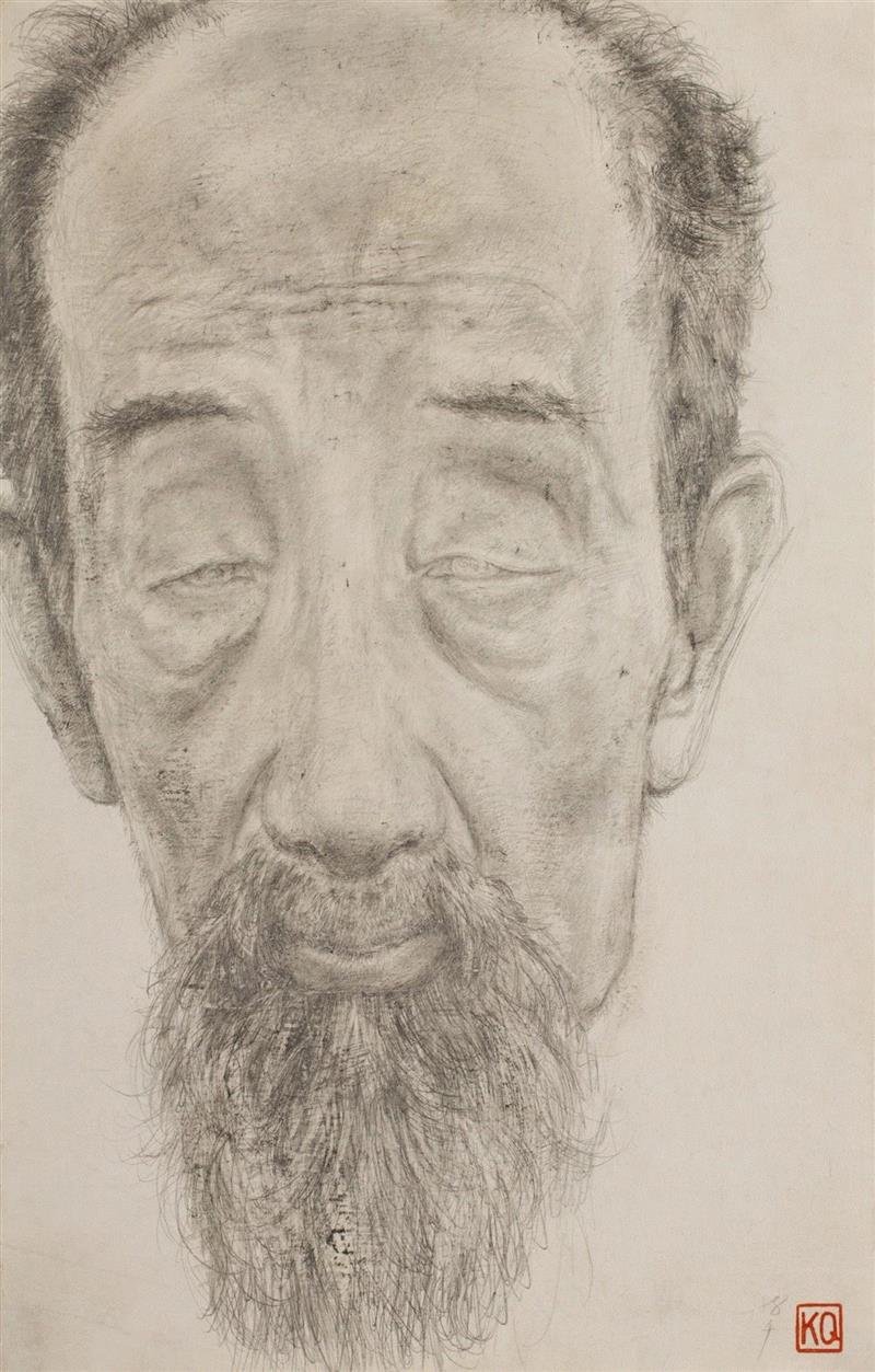 孔千 《邵大爷》 1988 纸本素描 39.6×27cm,时代的异象：孔千的素描之路（1973-2019）| 蜂巢北京 展览预告