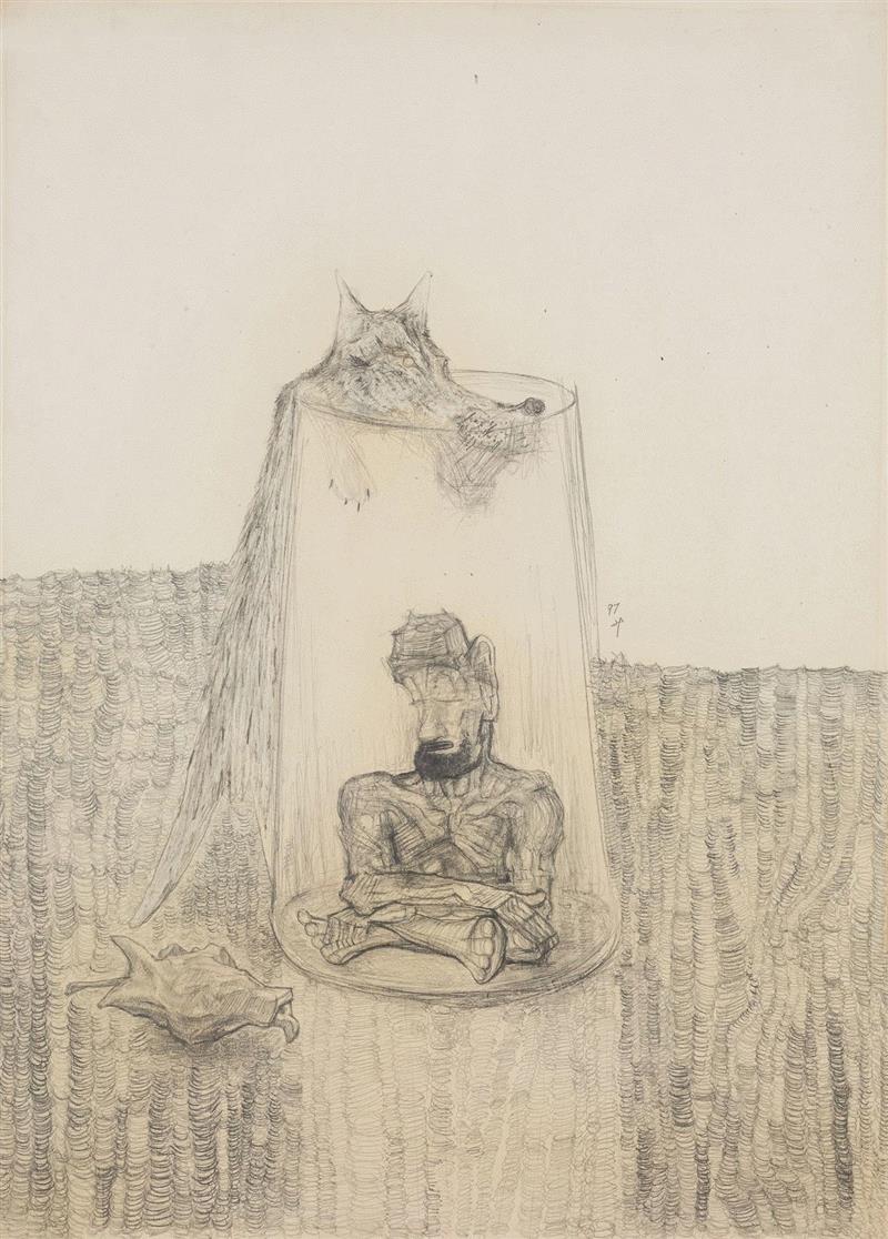 孔千 《井》 1997 纸本素描  61.5×44.1cm,时代的异象：孔千的素描之路（1973-2019）| 蜂巢北京 展览预告