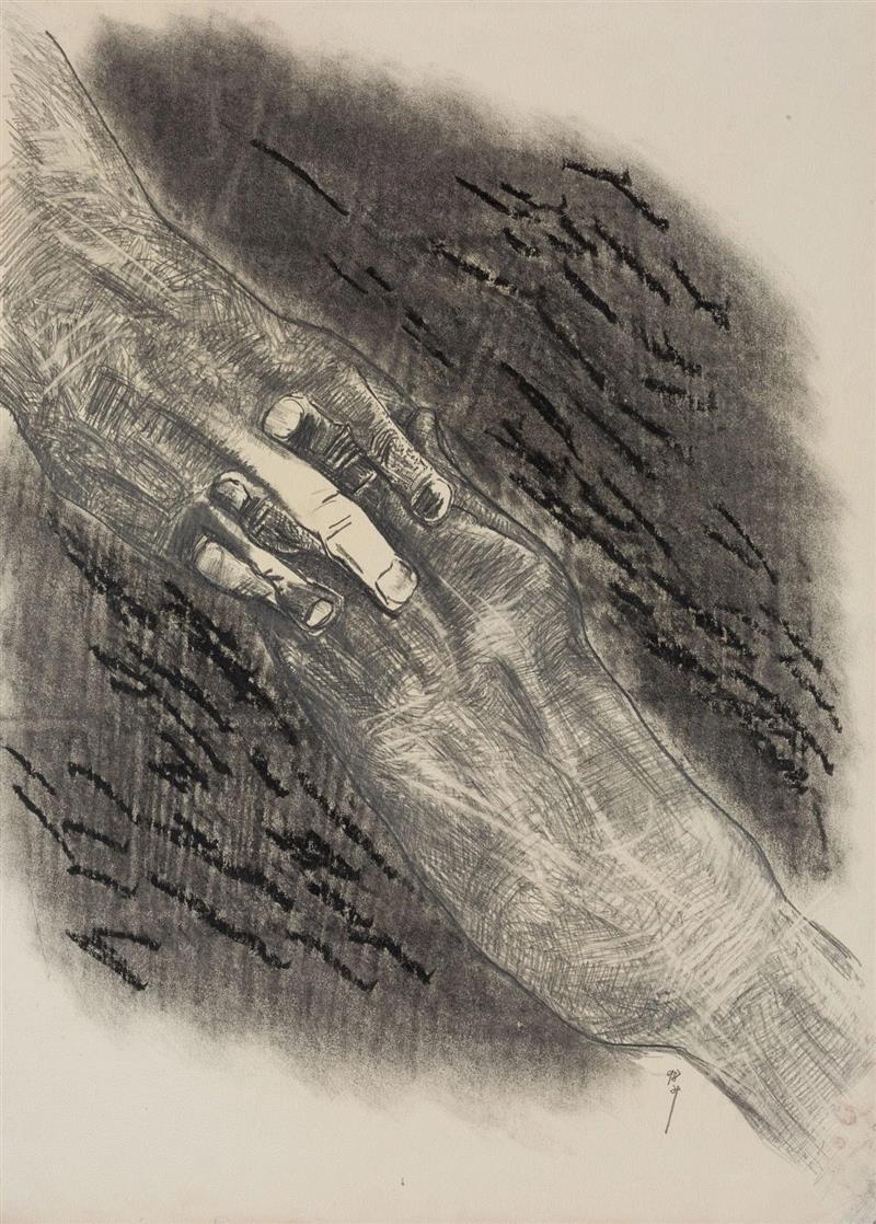 孔千 《交叉的双手》 1998 纸本素描 54.5×39cm,时代的异象：孔千的素描之路（1973-2019）| 蜂巢北京 展览预告