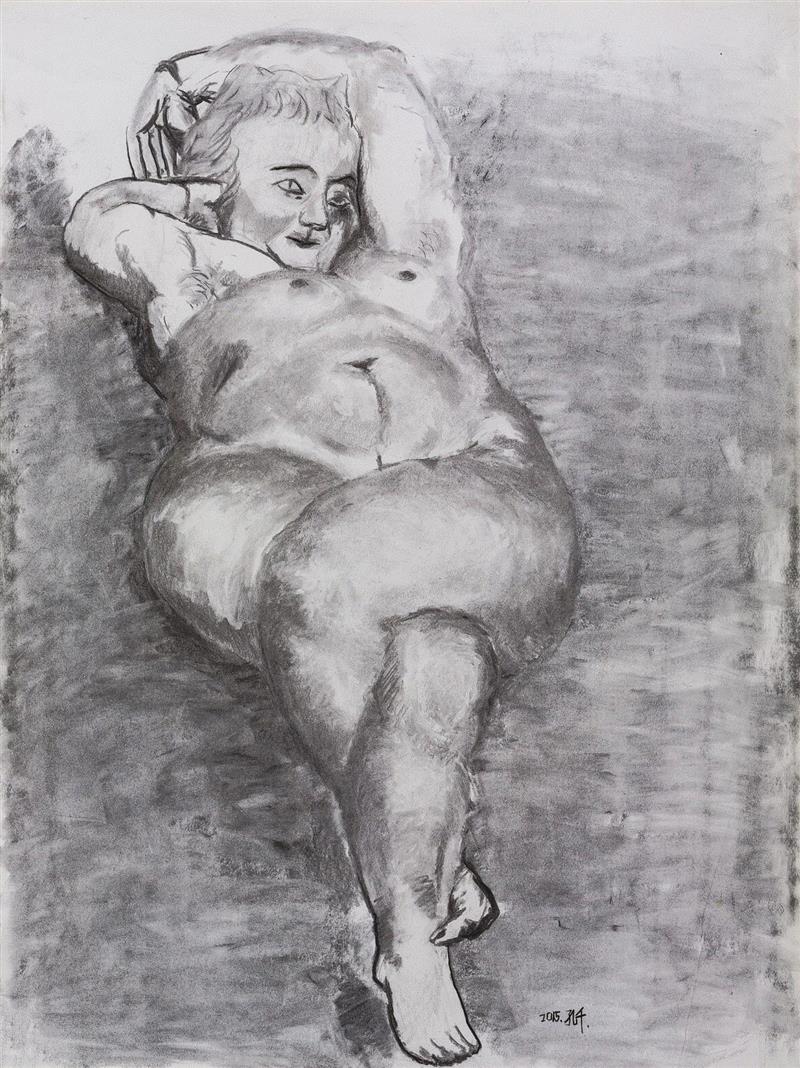 孔千 《缠腿的女人体》 2015  纸本素描  59.5×4