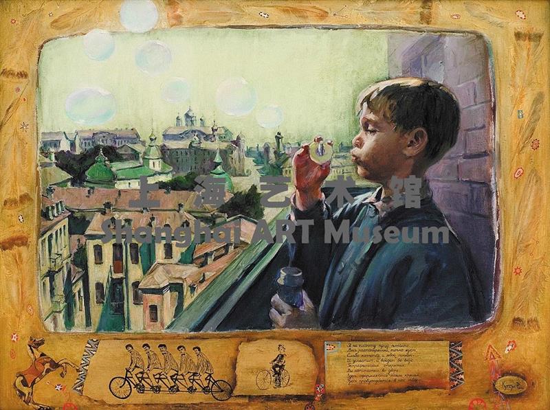 蒙哥费埃 航空员生 2004 77х103cm 布面油画,【基地服务】为“梦织中国——乌克兰国际艺术大展”展品保驾护航,乌克兰,基地,艺术品,雕塑,上海艺术馆,Lumina,雕塑家,油画,金箔,大理石