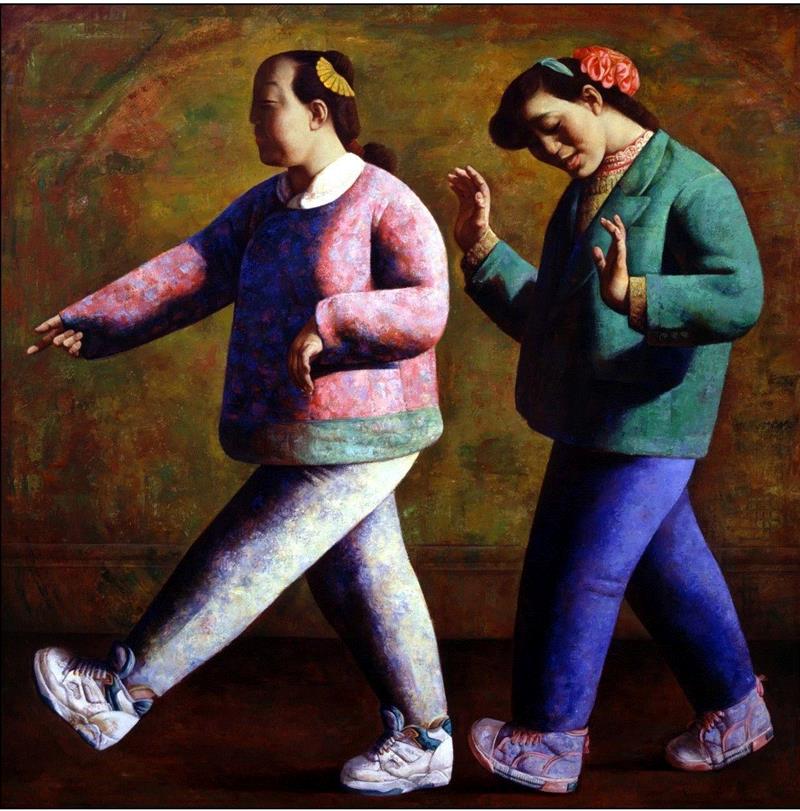 摩登步 Modern Steps,布面油画 oil on canvas,160x160cm,1994,Gong Lilong’s Painting Journey & Historical Context