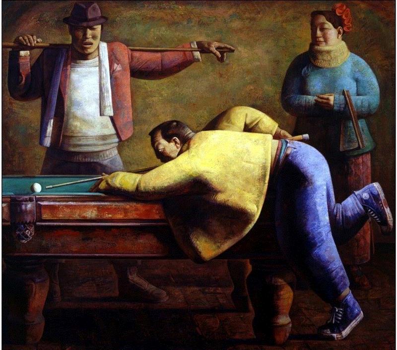 打台球 Play Billiards,布面油画 oil on canvas,170x190cm,19
