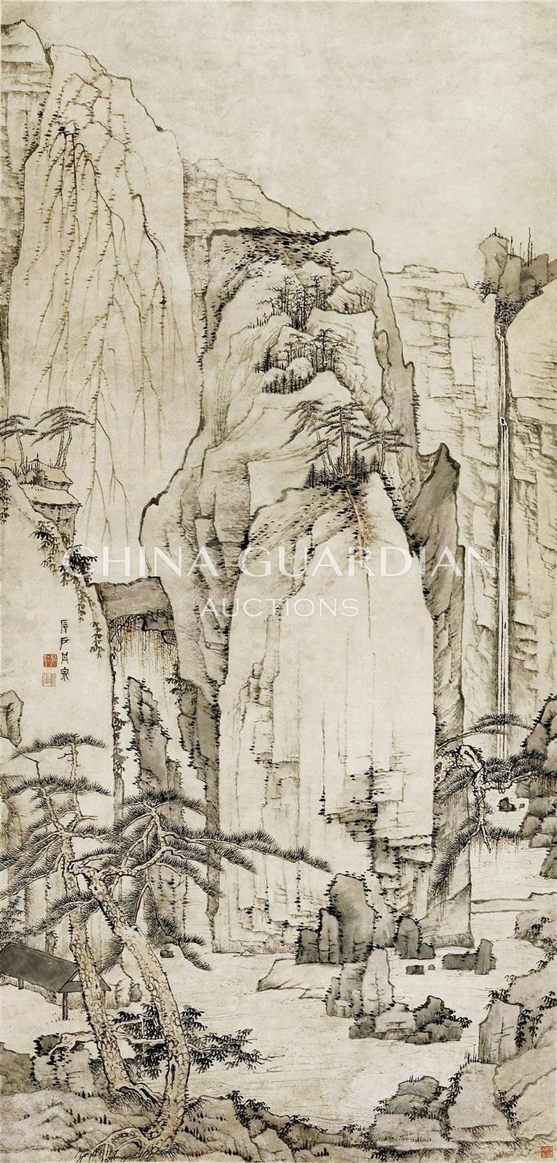 弘仁（1610-1663） 石户丹泉,【嘉德春拍】是书是图，亶其佳哉！——林乎加、王顾明伉俪珍藏之明清书画,林乎加,书画,嘉德,王顾明,伉俪,明清,行书,水墨,邓石如,王铎