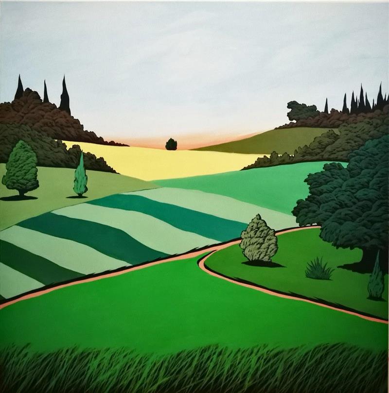 胡枢，无差别风景，2018，布面丙烯，100x100cm,展览现场 | “胡枢: 无差别风景” | Tong Gallery+Projects,胡枢,差别,丙烯,巴黎,法国,绘画,感官,Gallery,地平线,头脑