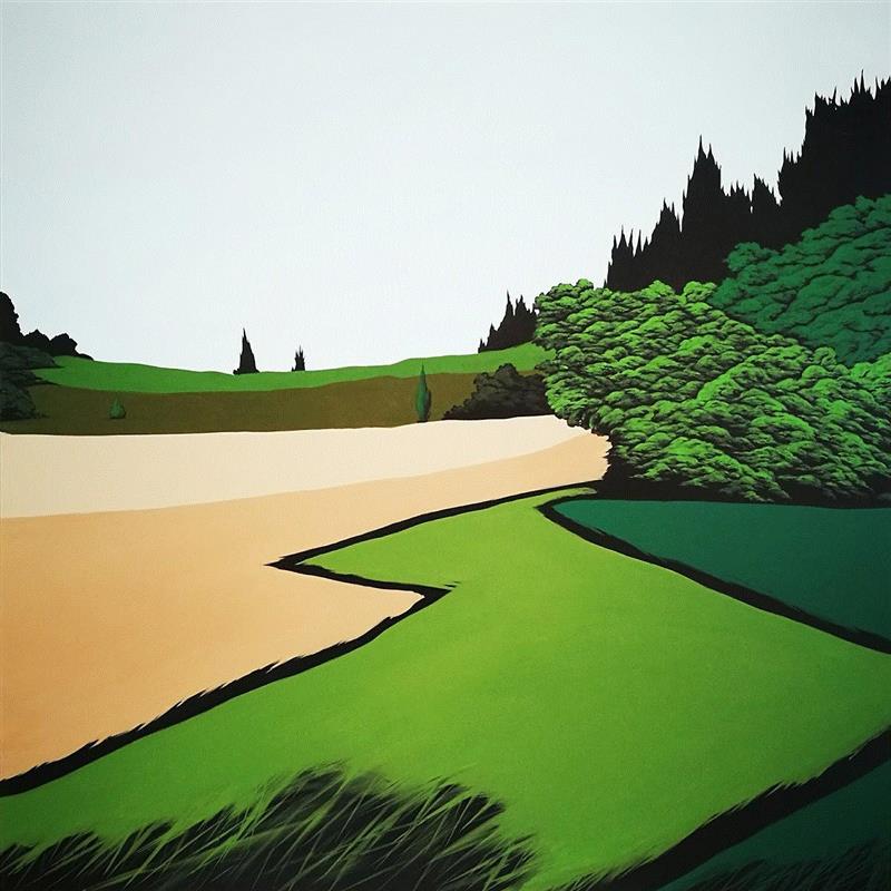 胡枢，无差别风景，2018，布面丙烯，100x100cm,展览现场 | “胡枢: 无差别风景” | Tong Gallery+Projects,胡枢,差别,丙烯,巴黎,法国,绘画,感官,Gallery,地平线,头脑