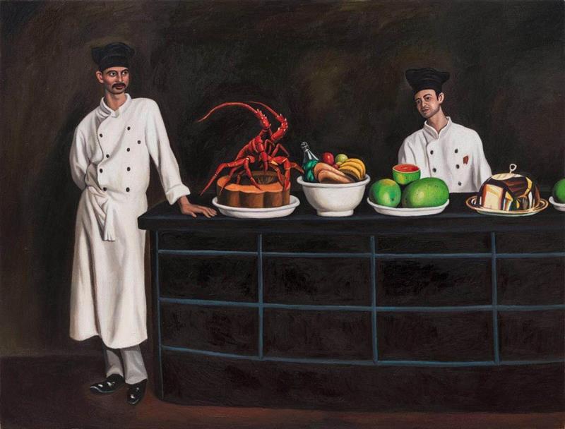 《两个侍者》,170 x 220 cm,布面油画,2019,唐人香港 | 秦琦全新个展“夜来香”4月26日呈现,秦琦,夜来香,香港,唐人,油画,异域风情,canvas,崔灿灿,April,殖民地