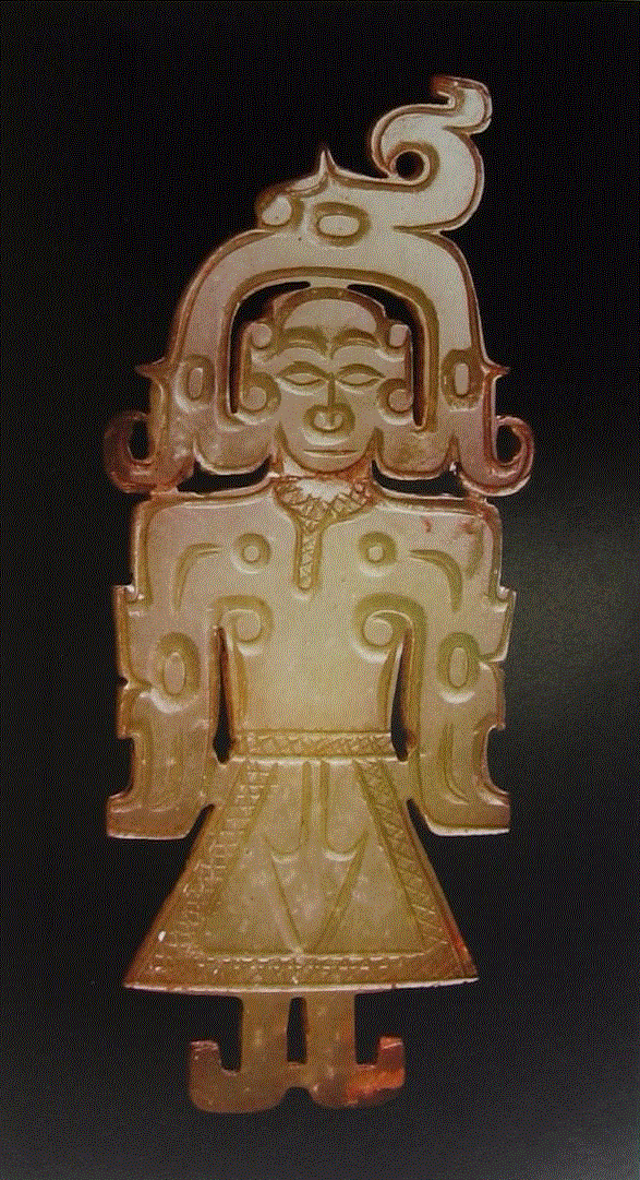 西周人形玉饰，用了很多一面坡阴线勾勒轮廓,玉器雕刻技法识别指南,玉器,指南,浮雕,阴线,玉雕,纹饰,透雕,钻孔,玉石,平雕