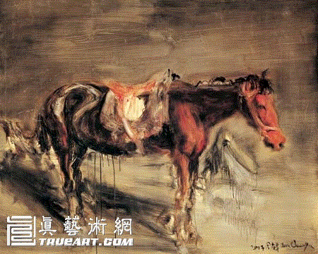 图：《红马》，2003年，布面油画，120x150cm,花朵般的生活，彩虹般的生命,周春芽,黑根,石头,绿狗,传统,胡永芬,彩虹,花朵,幸福,hellip,山石,周春芽