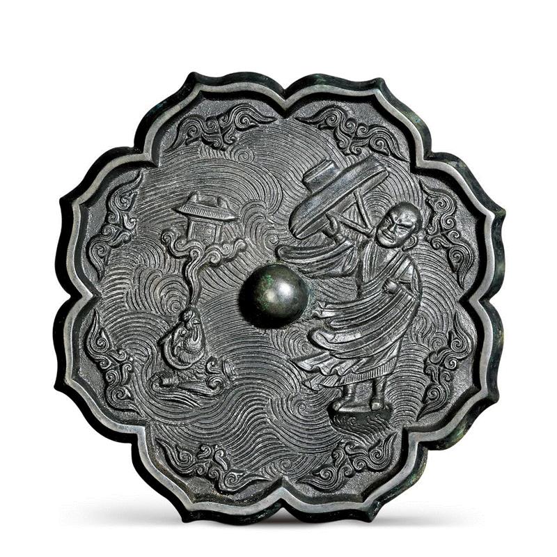 圣佳艺文志丨铸在铜镜上的山水人物画,人物,铜镜,圣佳艺文志丨,罗汉,佛教,人物画,罗汉画,绘画,此镜,罗汉渡海