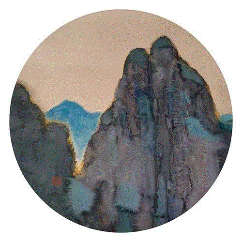 《雁荡山·一》直径70&nbsp;cm&nbsp; 水彩&nbsp; 2018年,《瑞容沉春》明天开幕！！！,瑞容沉春,水彩,绝代风华,丝网,版画,雁荡山,直径,图案,油画,材料