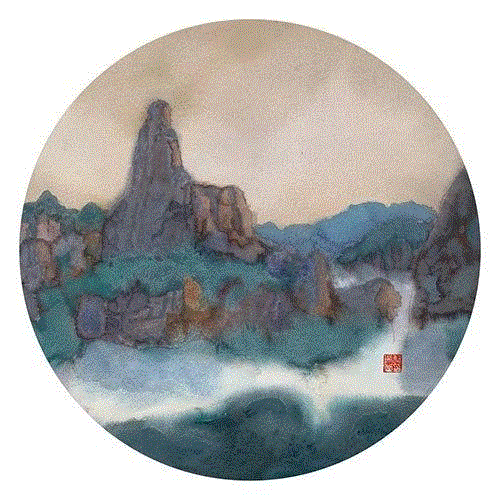 《雁荡山·三》直径70&nbsp;cm&nbsp; 水彩&nbsp; 2018年,《瑞容沉春》明天开幕！！！,瑞容沉春,水彩,绝代风华,丝网,版画,雁荡山,直径,图案,油画,材料