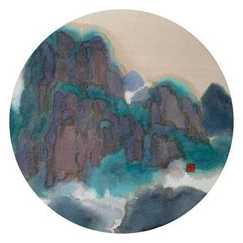 《雁荡山·四》直径70&nbsp;cm&nbsp; 水彩&nbsp; 2018年,《瑞容沉春》明天开幕！！！,瑞容沉春,水彩,绝代风华,丝网,版画,雁荡山,直径,图案,油画,材料