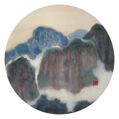 《雁荡山·五》直径70&nbsp;cm&nbsp; 水彩&nbsp; 2018年,《瑞容沉春》明天开幕！！！,瑞容沉春,水彩,绝代风华,丝网,版画,雁荡山,直径,图案,油画,材料