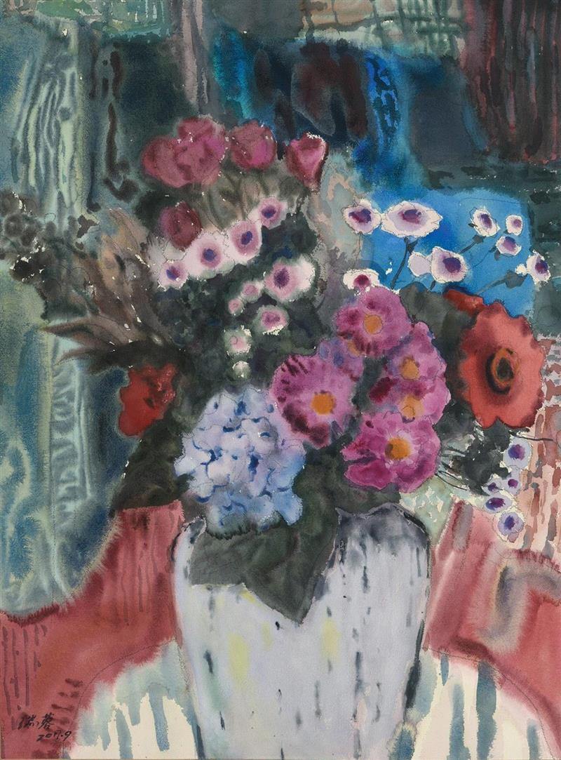 《花系列·二》76×56&nbsp;cm&nbsp; 水彩&nbsp; 2017年,《瑞容沉春》明天开幕！！！,瑞容沉春,水彩,绝代风华,丝网,版画,雁荡山,直径,图案,油画,材料