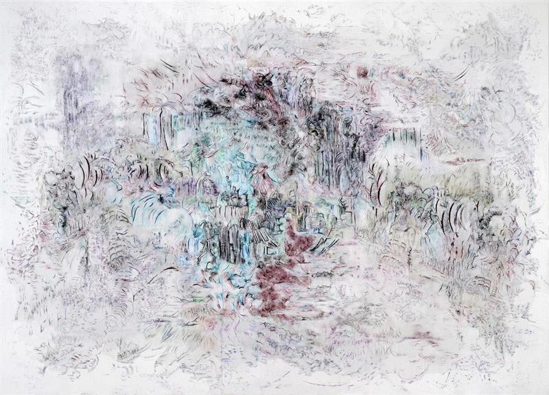 细腻的弊端，2018，布面丙烯，水墨，水溶笔，130×180cm,新闻 | 梁伟参加伊斯坦布尔佩拉美术馆的展览 “OUT OF INK”,梁伟,伊斯坦布尔佩拉美术馆,魔金石空间,水墨,丙烯,水溶笔,水溶,影像,绘画,凯伦