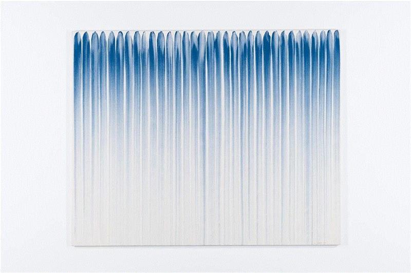 李禹焕，《从线开始》，1975，布面胶和矿物颜料，130×163cm。图片来源于私人收藏。,早鸟票限量开售 | PSA特展“挑战的灵魂：伊夫·克莱因、李禹焕、丁乙”,李禹焕,丁乙,PSA,早鸟,伊夫·克莱因,伊夫,克莱因,上海当代艺术博物馆,克莱,文献