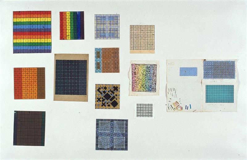 丁乙，《草图13件》，1987-1989， 纸上丙烯、铅笔， 94x144cm。艺术家供图。,早鸟票限量开售 | PSA特展“挑战的灵魂：伊夫·克莱因、李禹焕、丁乙”,李禹焕,丁乙,PSA,早鸟,伊夫·克莱因,伊夫,克莱因,上海当代艺术博物馆,克莱,文献