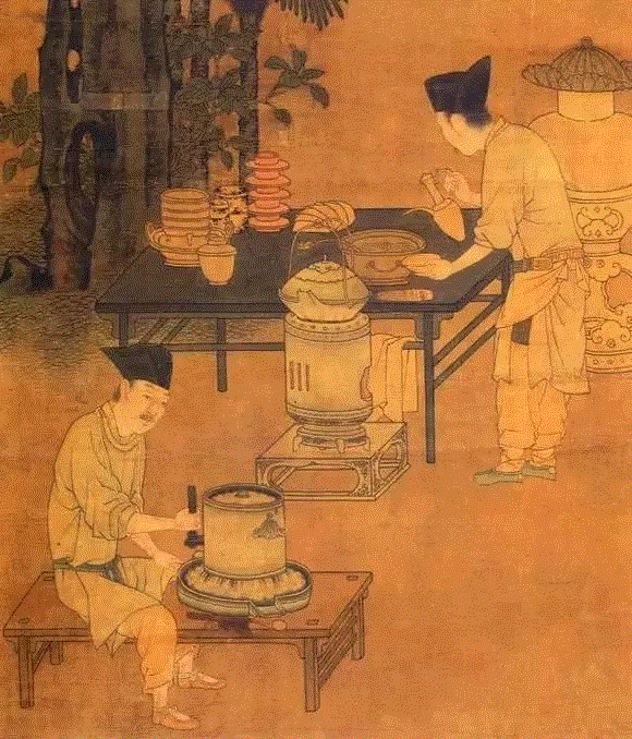 ▲图为刘松年《撵茶图》局部,若我在宋代，是这样过的周末,南宋,宋徽宗,美学,书法,苏东坡,北宋,官人,李唐,寒食帖,手指