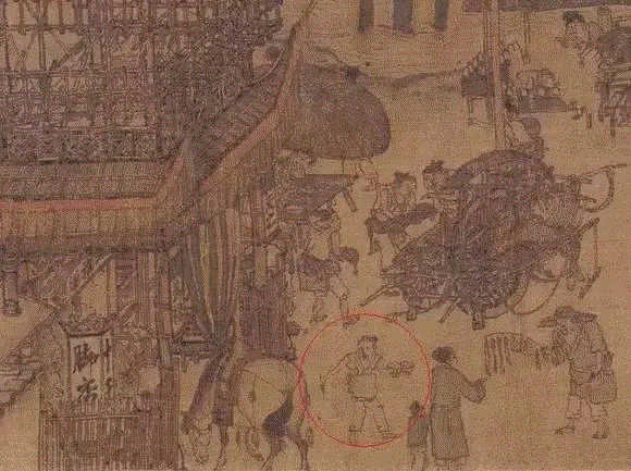 ▲图为《清明上河图》上一名正在送外卖的饭店伙计,若我在宋代，是这样过的周末,南宋,宋徽宗,美学,书法,苏东坡,北宋,官人,李唐,寒食帖,手指