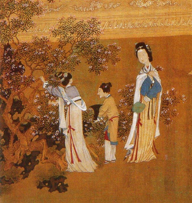 仇英《人物故事图册》之《贵妃晓妆图》(局部),花卉饮食极简史:真香!,花卉,饮食,极简史,菊花,桂花酒,美食,朋友圈,花朵,点心,饮料