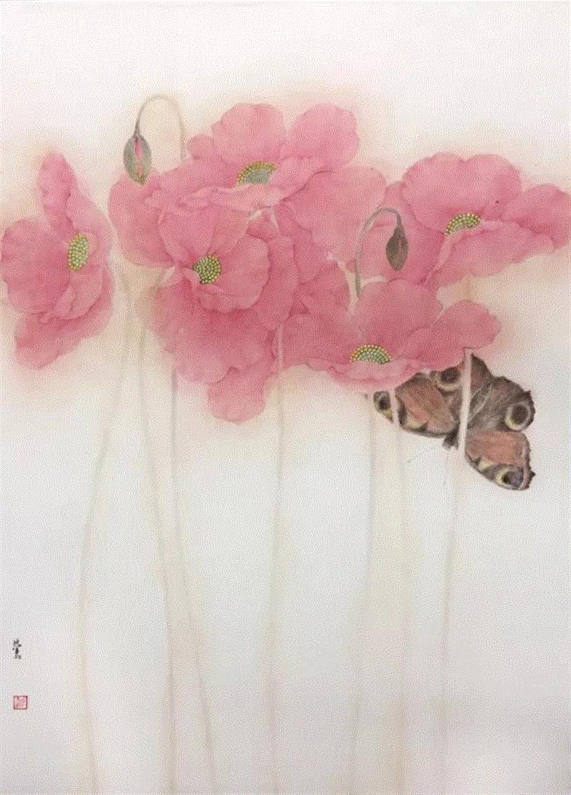 《读鲍莺的画》,读鲍莺的画,鲍莺,绢本,纸本,日本,绘画,工笔画,工笔,画中,虞美人