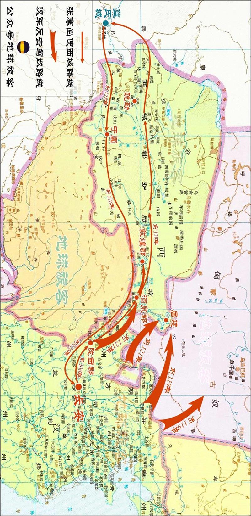 张骞出使西域与汉军反击匈奴线路（制图?孤城）,我们都误解了长城,长城,匈奴,王朝,孤城,公元前,中原,张骞,势力,城墙,草原