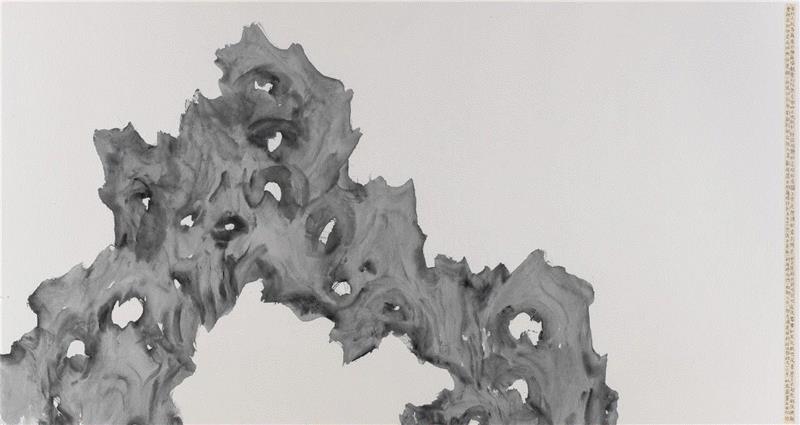 △此处取决于偶然之十二  180x96cm  宣纸水墨 2016年,艺术家推介 | 彭薇：寻求过去与当下的平衡,彭薇,水墨,绘画,古代,此处,宣纸,古人,双年展,遗石,我馆