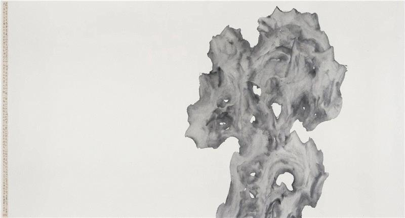 △此处取决于偶然之十四  180x96cm  宣纸水墨  2016年,艺术家推介 | 彭薇：寻求过去与当下的平衡,彭薇,水墨,绘画,古代,此处,宣纸,古人,双年展,遗石,我馆