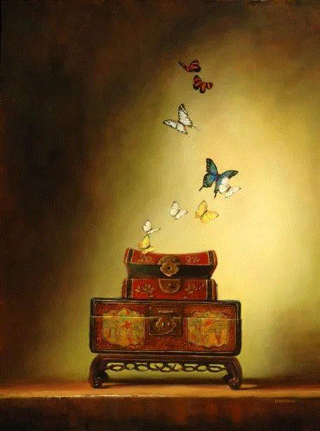 绘画丨Lori McNee油画中的小鸟和中国花瓶,McNee,绘画,油画,小鸟,花瓶,Lori,工作室,上方,右上,静物