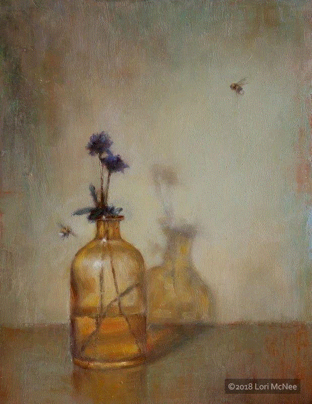 绘画丨Lori McNee油画中的小鸟和中国花瓶,McNee,绘画,油画,小鸟,花瓶,Lori,工作室,上方,右上,静物