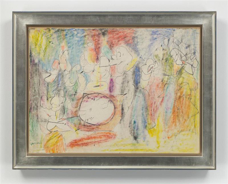 ▲ 阿希尔·戈尔基，《无题》，1944，蜡笔铅笔纸上裱于画布，55.9 x 76.2&nb