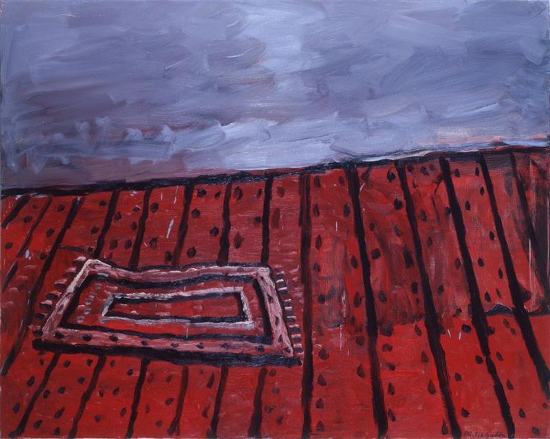 ▲ 菲利普·加斯顿，《地上的毯子》，1979，油彩 画布，121.9 x 152