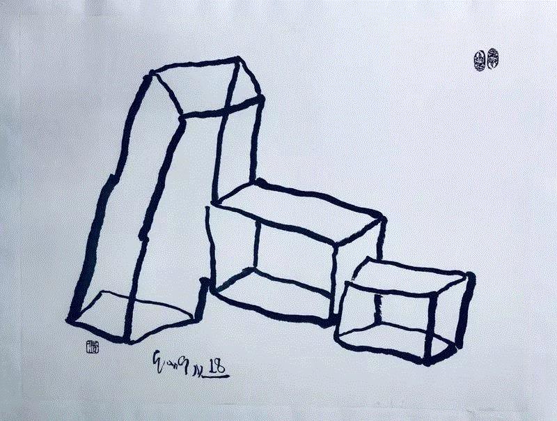 ▲ 盒子系列  宣纸水墨   2018,王川：我的精神生活,王川,水墨,香港,深圳,汉雅轩,成都,偏锋,宣纸,工作室,台北