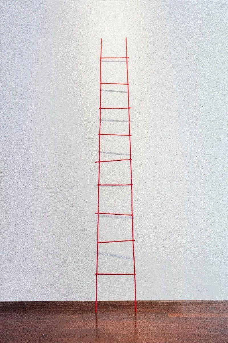 《红色梯子(比例尺)》,“谢素梅:安棲“,余德耀美术馆展览现场,2018,yuztalk | 静观沉思中的自由愉悦——谢素梅展的美学散步,谢素梅,美学,yuztalk,质料,梯子,石榴,康德,美感,余德耀,美术馆
