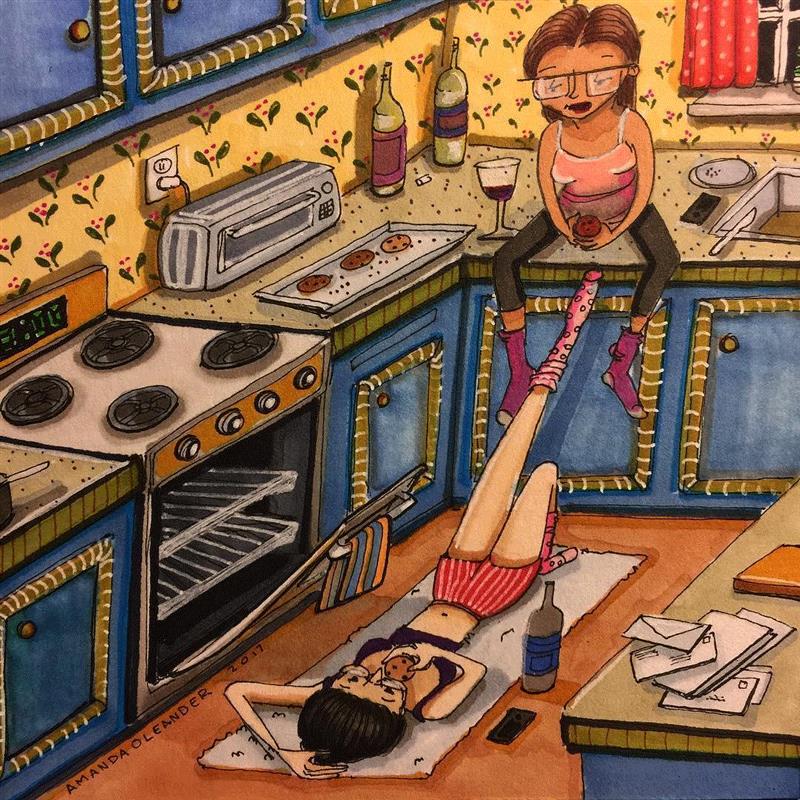 这些看上去很“丑”的插画，确是最真实的生活！,插画,老公,Oleander,真谛,三角裤,额头,粉刺,胡子,腿毛,老婆