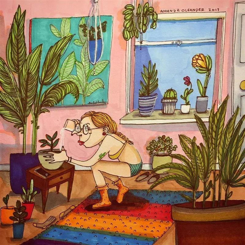 这些看上去很“丑”的插画，确是最真实的生活！,插画,老公,Oleander,真谛,三角裤,额头,粉刺,胡子,腿毛,老婆