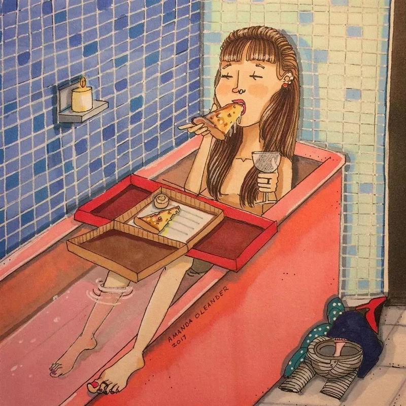 这些看上去很“丑”的插画，确是最真实的生活！,插画,老公,Oleander,真谛,三角裤,额头,粉刺,胡子,腿毛,老婆