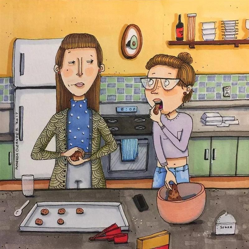 这些看上去很“丑”的插画，确是最真实的生活！,插画,老公,Oleander,真谛,三角裤,额头,粉刺,胡子,腿毛,老婆