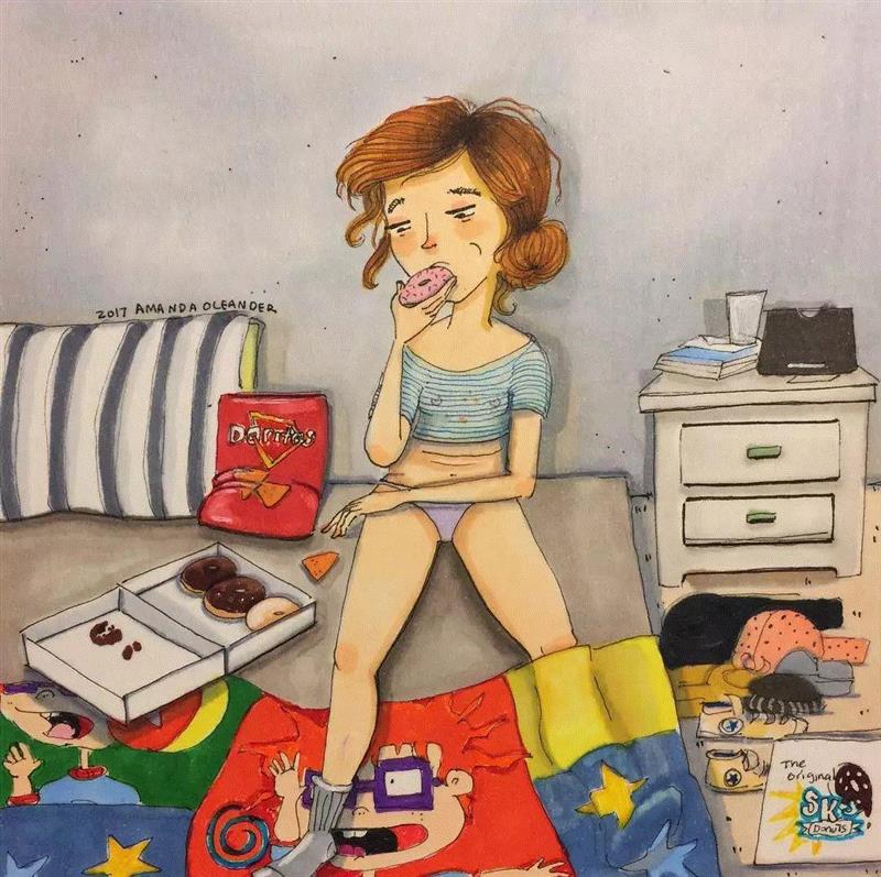 这些看上去很“丑”的插画，确是最真实的生活！,插画,老公,Oleander,真谛,三角裤,额头,粉刺,胡子,腿毛,老婆