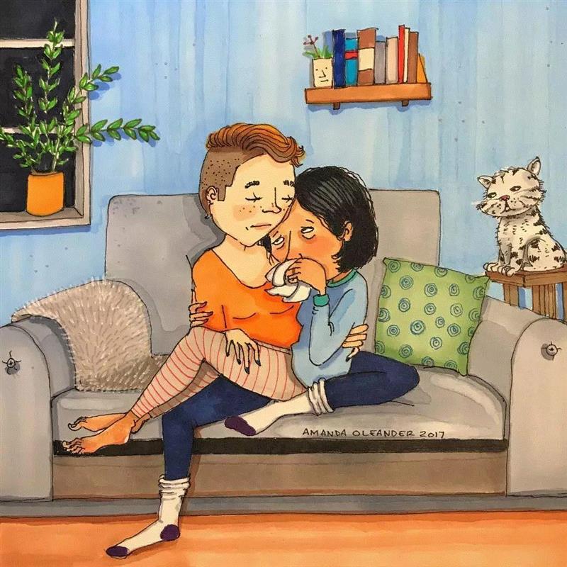 这些看上去很“丑”的插画，确是最真实的生活！,插画,老公,Oleander,真谛,三角裤,额头,粉刺,胡子,腿毛,老婆