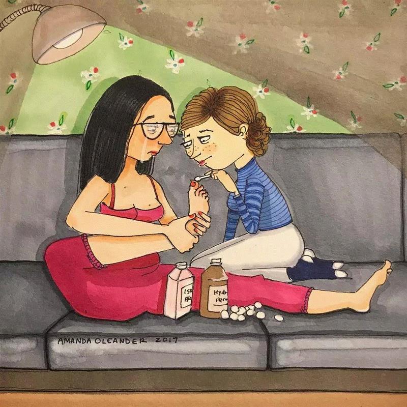 这些看上去很“丑”的插画，确是最真实的生活！,插画,老公,Oleander,真谛,三角裤,额头,粉刺,胡子,腿毛,老婆