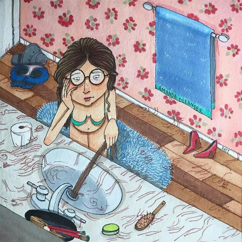 这些看上去很“丑”的插画，确是最真实的生活！,插画,老公,Oleander,真谛,三角裤,额头,粉刺,胡子,腿毛,老婆